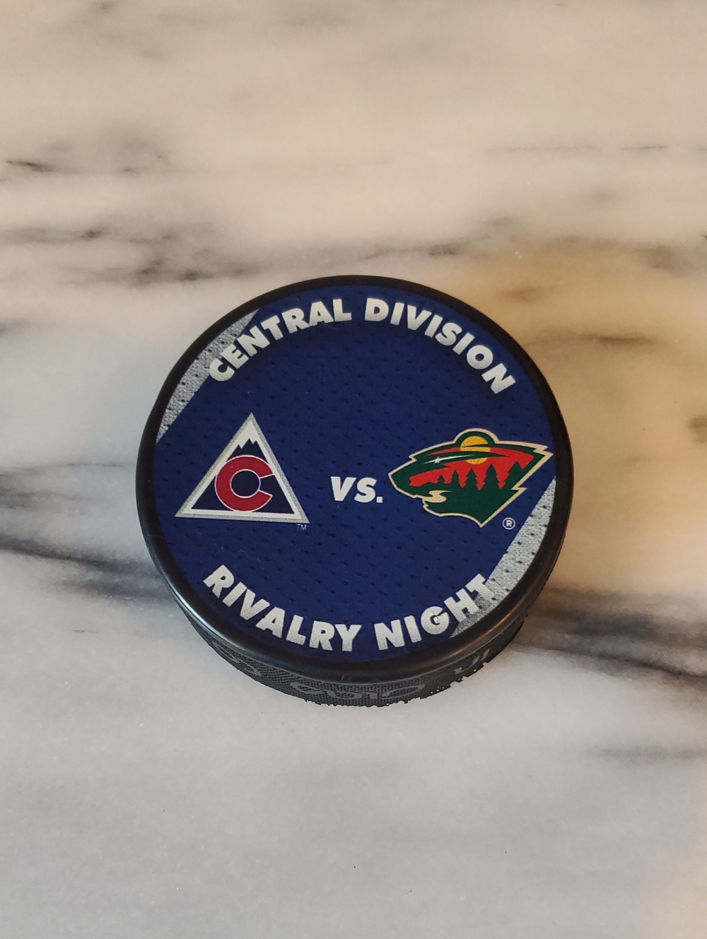 NHL Central Division Rivalry Night Hockey Puck  Colorado Avalanche vs. Minnesota